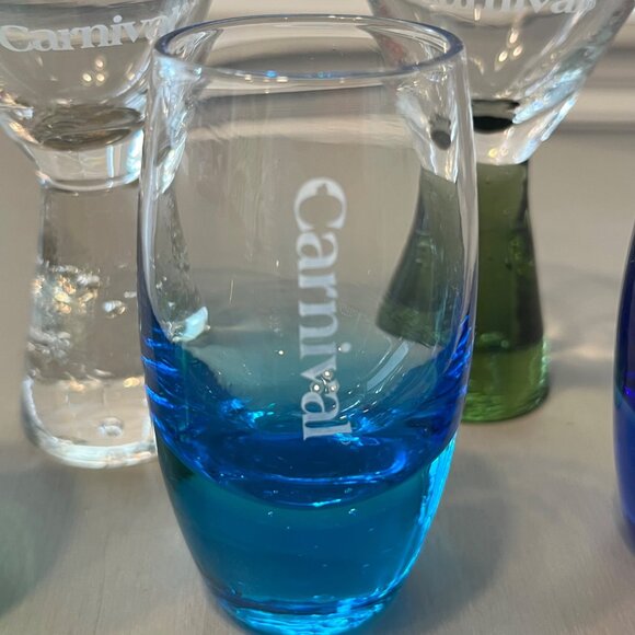 5 Carnival Cruise Line Souvenir Shot Glasses Clear Blue Green Turquoise - Picture 4 of 13